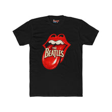 Load image into Gallery viewer, Parody t-shirt showing the Rolling Stones tongue and lips logo with The Beatles text written on the tongue