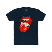 Load image into Gallery viewer, Parody t-shirt showing the Rolling Stones tongue and lips logo with The Beatles text written on the tongue