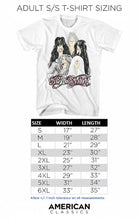 Load image into Gallery viewer, White t-shirt featuring a cartoon caricature of the five Aerosmith band members with pink stylized Aerosmith text below.