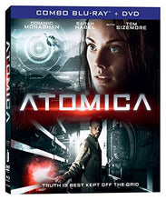 Load image into Gallery viewer, Atomica Blu-ray Case Art Featuring Sarah Habel in a Futuristic Flight Suit and Dominic Monaghan Against a Gritty Industrial Backdrop