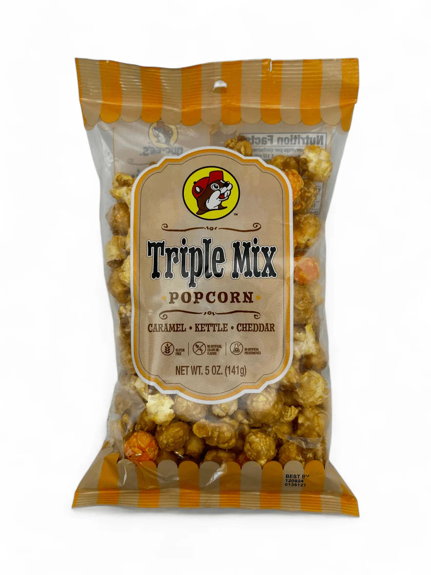 Buc-ee's Triple Mix Popcorn 5 oz Caramel Kettle Cheddar Gluten Free Snack