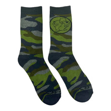 Load image into Gallery viewer, Buc-ee&#39;s Camo Crew Socks Green Blue Mascot Print Unisex