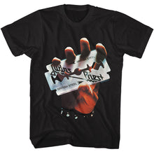 Load image into Gallery viewer, Judas Priest British Steel t-shirt, razor blade album cover artwork, 1980