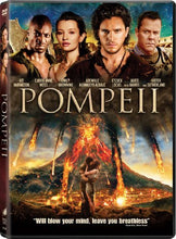 Load image into Gallery viewer, DVD cover for the film Pompeii featuring a volcanic eruption in the background and the main cast members, including Kit Harington and Emily Browning, in the foreground.