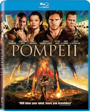 Load image into Gallery viewer, Blu-ray cover for the film Pompeii featuring a volcanic eruption in the background and the main cast members, including Kit Harington and Emily Browning, in the foreground.