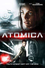 Load image into Gallery viewer, Atomica DVD Case Art Featuring Sarah Habel in a Futuristic Flight Suit and Dominic Monaghan Against a Gritty Industrial Backdrop
